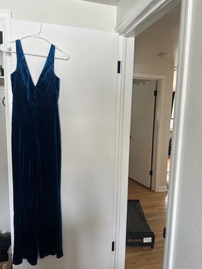 Lulu's Deep Teal Velvet Jumpsuit